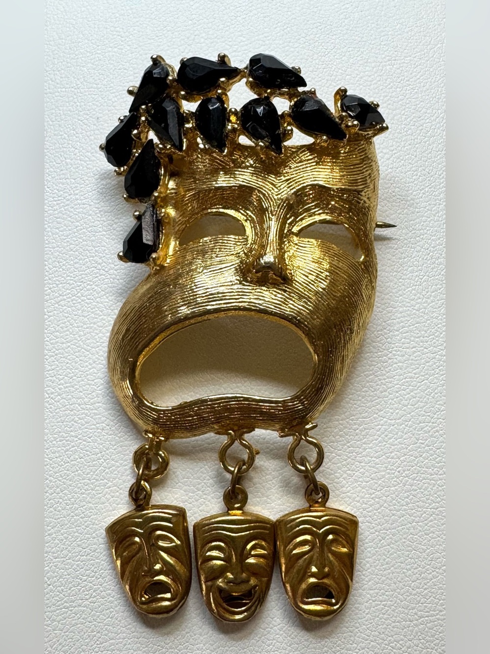Gold Theatrical Comedy Tragedy Mask Brooch